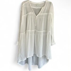 SUNDANCE Charlene Tunic Dress Tiered Gauze Henley Boho Oversized Lagenlook Sz L